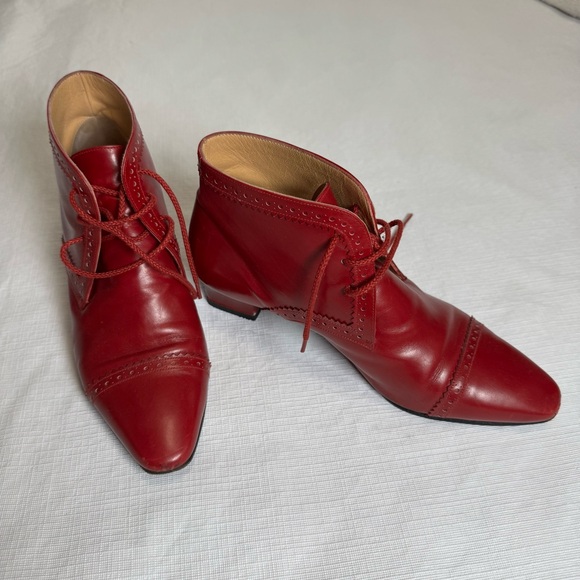 Celine Shoes - Celine Paris Vintage Red Heeled Boots 5.5 35.5